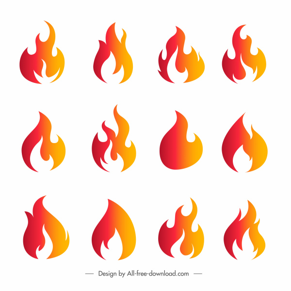 ícones de fogo coleção formas laranja plana