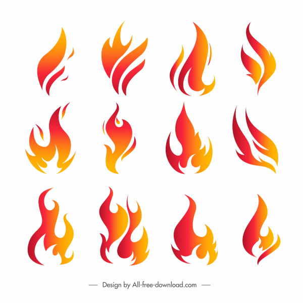 ícones de fogo coleção formas dinâmicas planas modernas