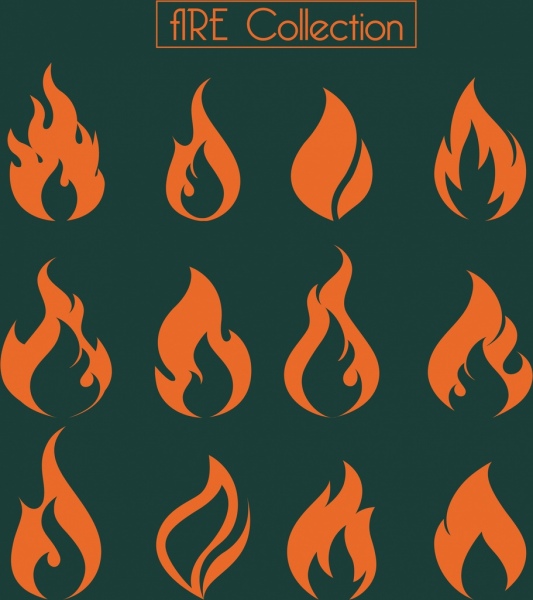 Icone di fuoco collezione forme arancioni design