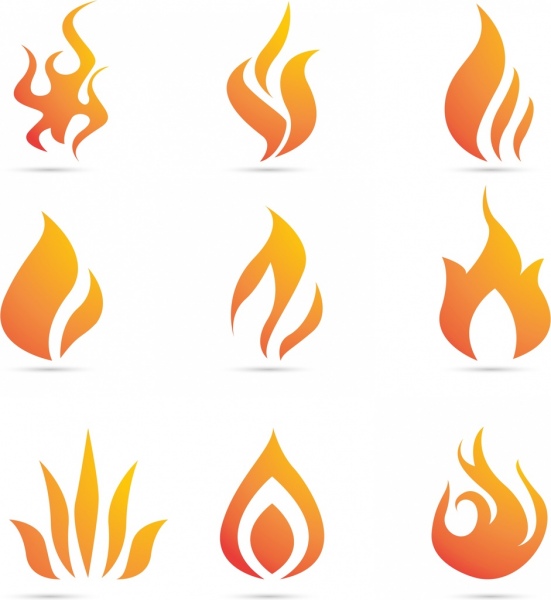 fogo coleção logotipo várias formas planas laranja