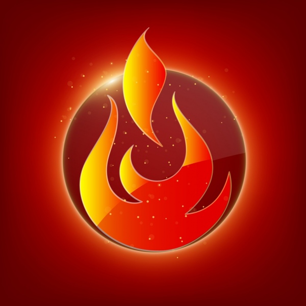 Biểu tượng trang trí thiết kế phòng cháy chữa cháy sáng màu đỏ.