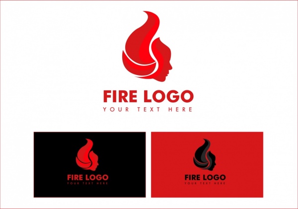 Logotipo de diseño rojo fuego conjuntos de rostro humano icono