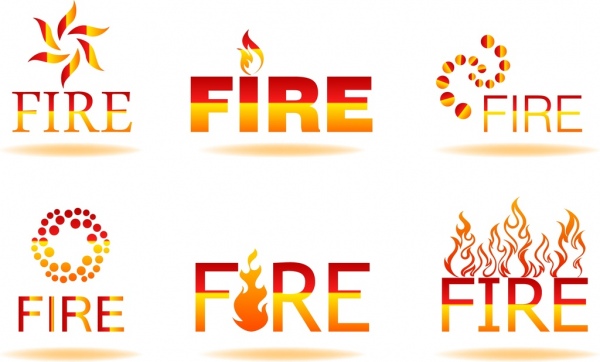 logotipo de fogo define ornamento de símbolos de texto vermelho brilhante