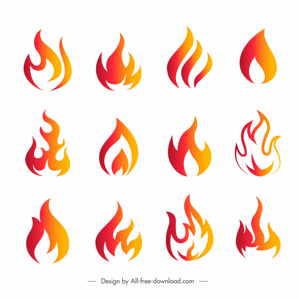 colección de logotipos de fuego formas planas naranja dinámica