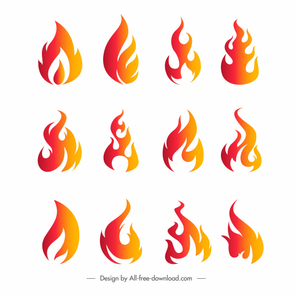 logotipos de fogo flat laranja decoração dinâmica design moderno