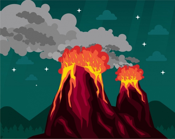 огонь вулкана фоне цветной мультфильм дизайн