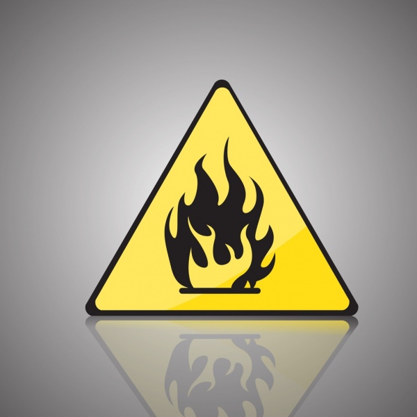 화재 경고 간판 노란색 삼각형 불꽃 아이콘
