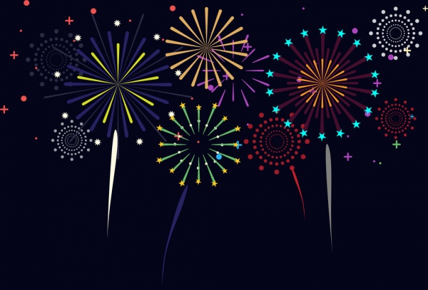Fireworks background coloridos destellos sobre fondo oscuro