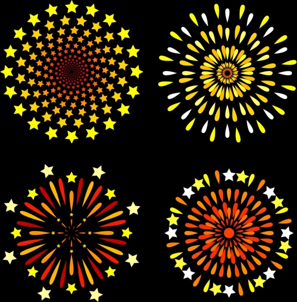 تصميم عنصر النمط المسطح الملونة من الألعاب النارية