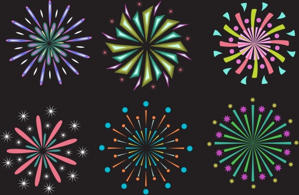 fuochi d'artificio progettare elementi colorati stile piatto