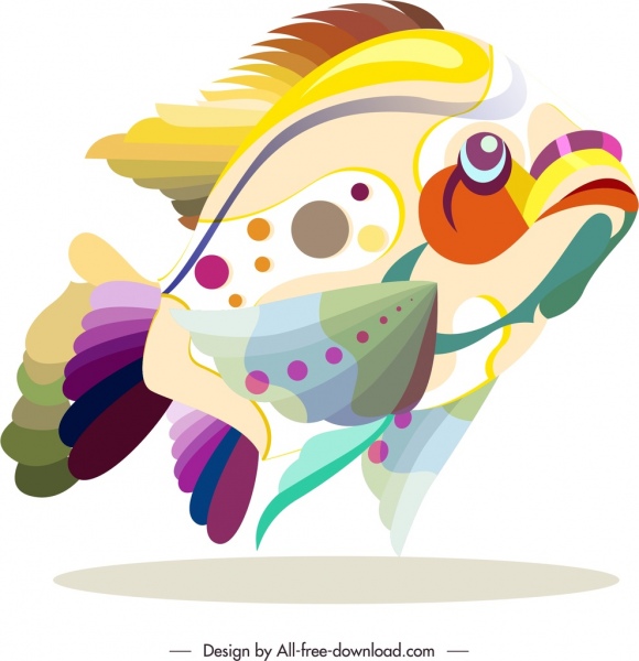 Balık Hayvan Simgesi Renkli Düz Kroki