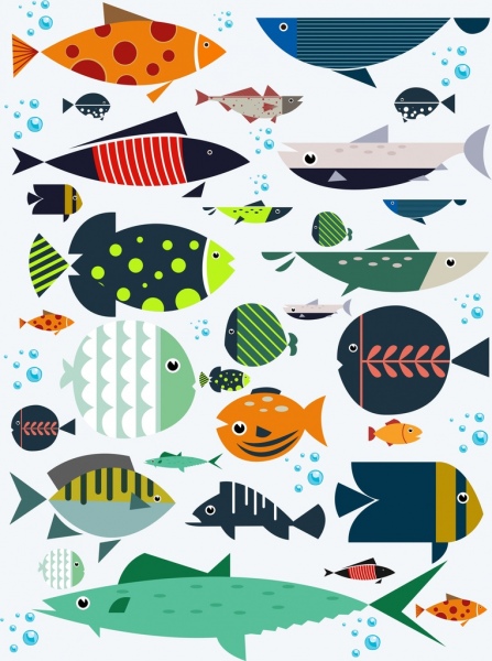 decoração de ícones coloridos de plano de fundo de peixe