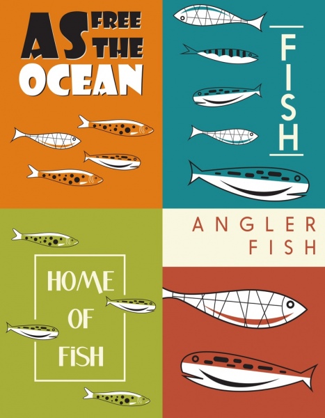 Bandeira de peixe define desenho clássico handdrawn