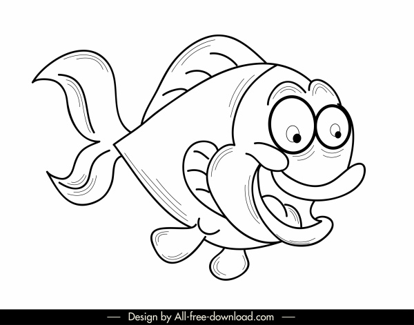 рыба значок смешные эмоции эскиз handdrawn мультипликационный персонаж