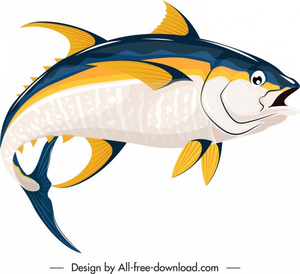 poisson icône natation mouvement croquis coloré dessiné à la main 3d