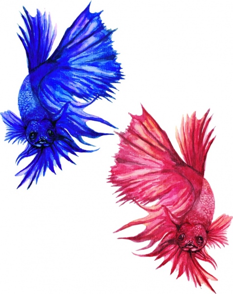 icônes de conception aquarelle décor vert rouge poisson