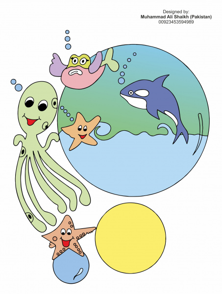 Fisch-Layout Unterwasser-Design-Vorlage Zeichnung glücklich