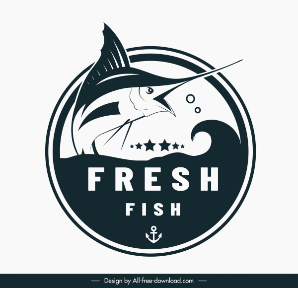 modelo de logotipo de peixe preto branco esboço peixe-espada