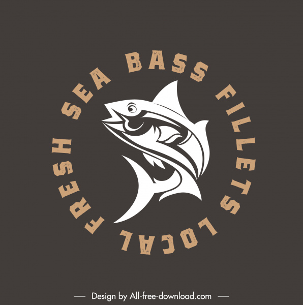 modelo de logotipo de peixe plano dinâmico esboço desenhado à mão