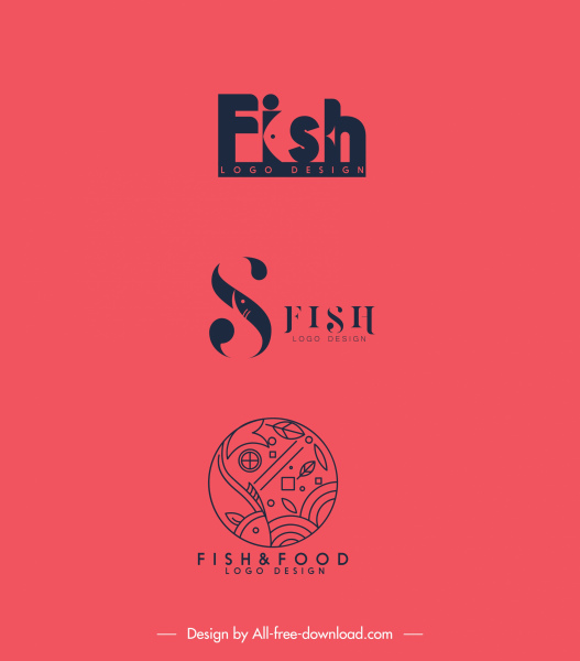 modelos de logotipo de peixe clássico esboço desenhado à mão