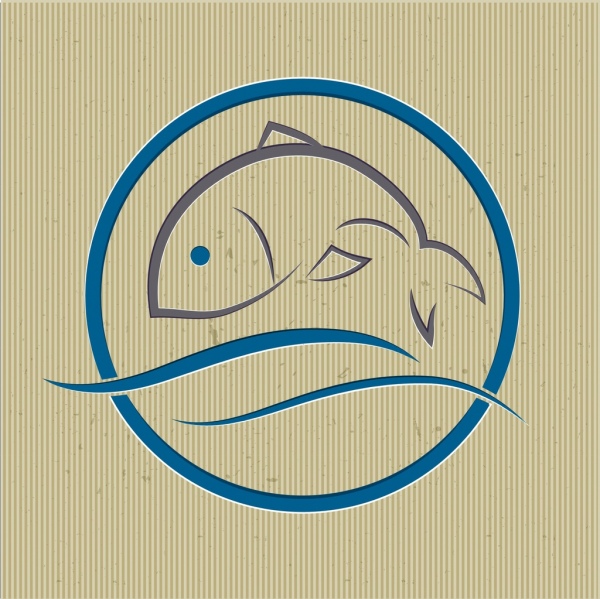 ikan logotype biru desain klasik berputar handdrawn sketsa