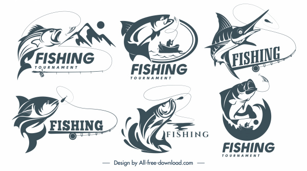 Jenis logo ikan sketsa klasik dinamis yang digambar tangan