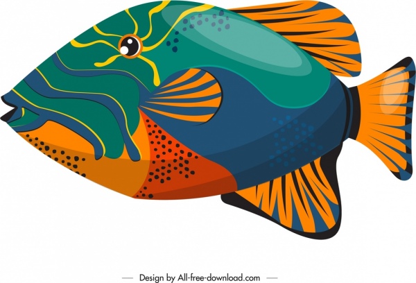 lukisan ikan warna-warni desain datar closeup