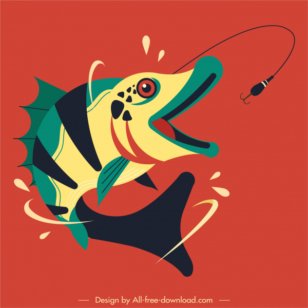 cá con mồi biểu tượng chuyển động thiết kế đầy màu sắc cổ điển