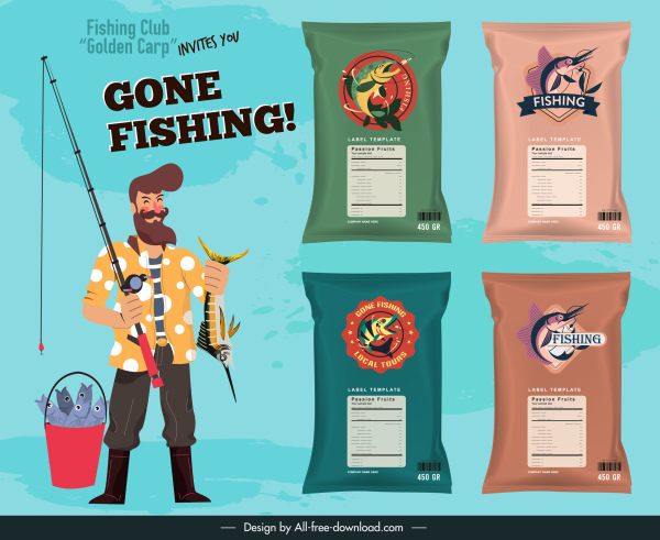 bosquejo del paquete de la publicidad de la refrigerio del pescado