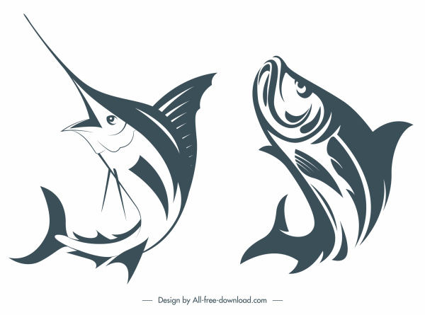 ikon spesies ikan sketsa handdrawn dinamis