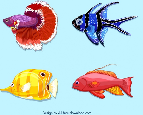 peixes de fundo ícones coloridos decoração