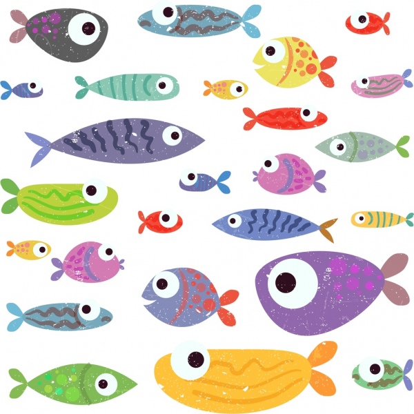 魚の背景のカラフルなレトロなデザイン