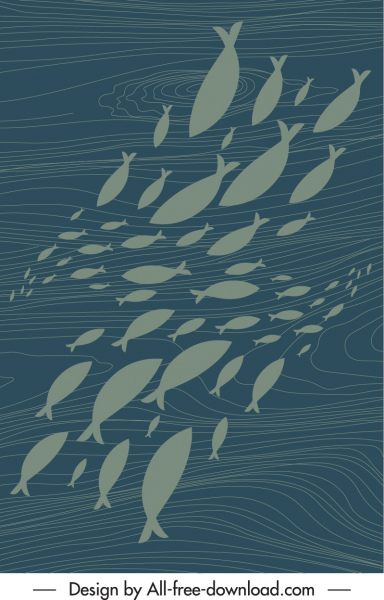 Fische HintergrundVorlage klassische flache Silhouette Skizze
