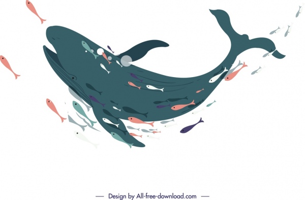 ปลาที่ว่ายน้ำวาดภาพปลาวาฬร่างการ์ตูนไอคอน