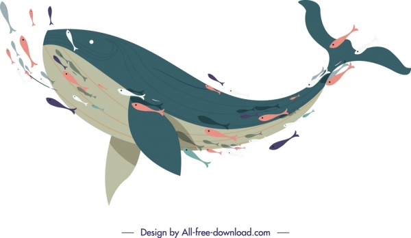 pintura de la escuela de peces nadando especie icono de dibujos animados dibujo
