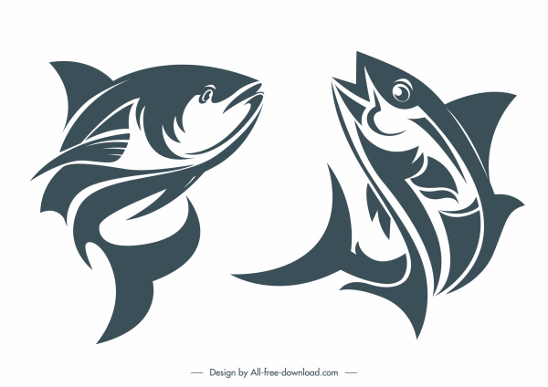 ปลาชนิดไอคอนการเคลื่อนไหวออกแบบคลาสสิก handdrawn