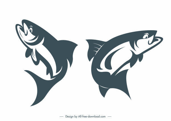 ikan spesies ikon gerak sketsa desain handdrawn klasik