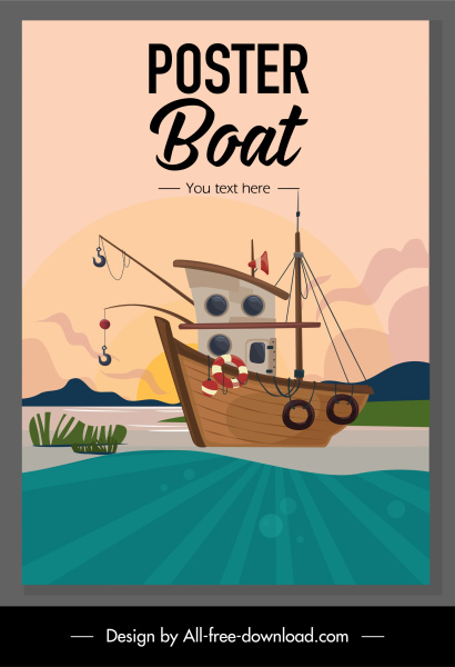 balıkçı teknesi afiş renkli klasik tasarım