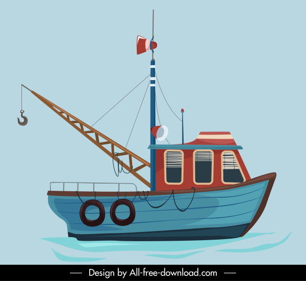 lukisan kapal nelayan warna-warni sketsa datar