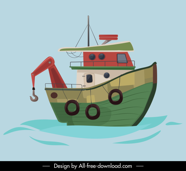 barco de pesca pintura boceto clásico plano