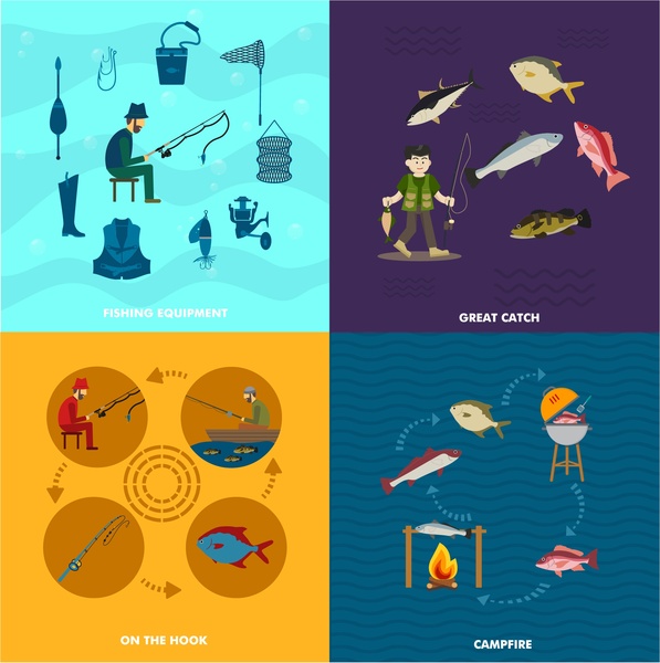 illustration vectorielle de concepts de pêche avec diverses activités