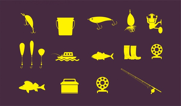 ícones de pesca define ilustração vetorial no design plano