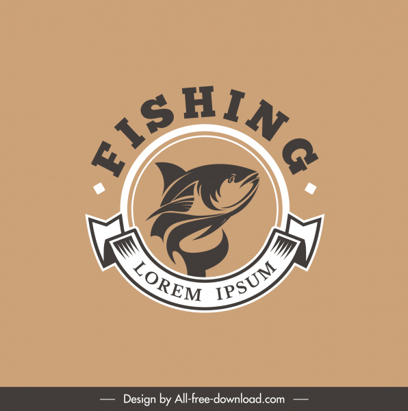 balıkçılık logosu şablonu daire klasik tasarım şerit dekor