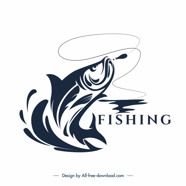 मछली पकड़ने के लोगो टेम्पलेट गतिशील डिजाइन हैंडड्रान क्लासिक स्केच