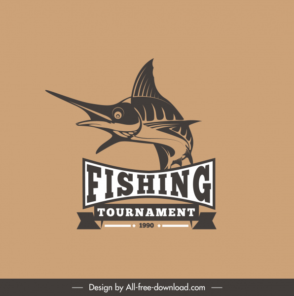 memancing logotype ikan yang digambar tangan sketsa desain klasik