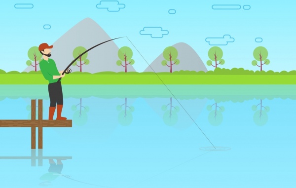 uomo di colore pesca tema cartoon stile di progettazione