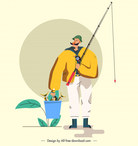 рыбалка картина плоский эскиз мультфильма
