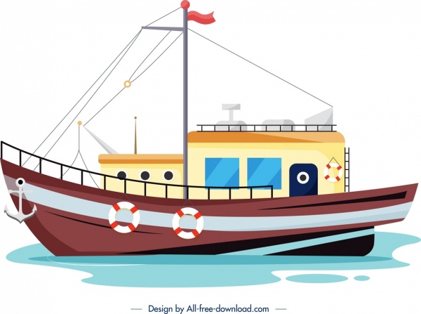 bateau de pêche peinture croquis de dessin animé de couleur