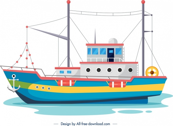 bateau de pêche peignant la conception colorée