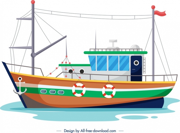 plantilla de barco de pesca color dibujo moderno